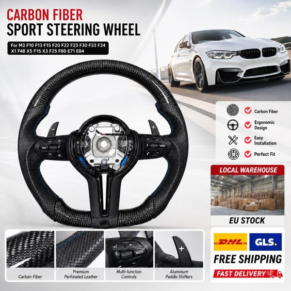 Lenkrad für BMW M3 F10 F13 F15 F20 F22 F23 F30 F33 F34 X1 F48 X5 F15 X3 F25 F80 E71 E84 M Sport Carbon-Faser-Lenkrad Auto-Modifikation