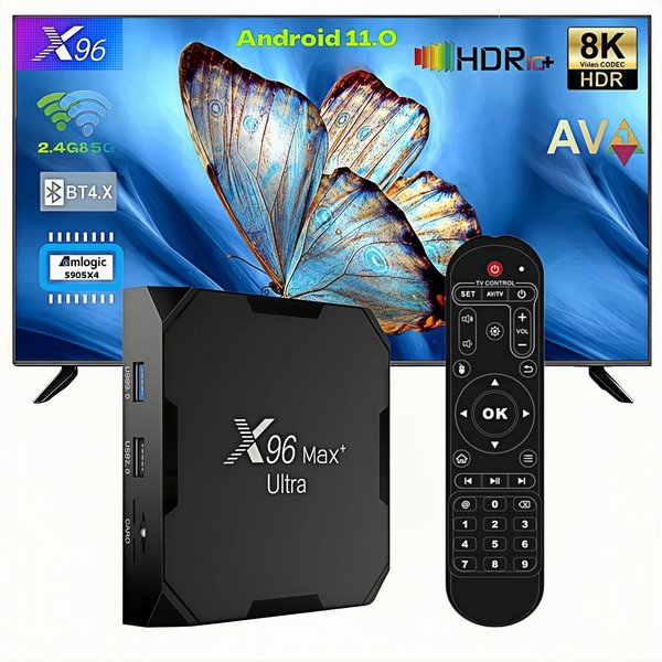 X96 Max+Ultra Android 11 TV-Box Amlogic S905X4 4GB RAM 64GB ROM AV1-Dekodierung 4K 8K HDR Dual-WiFi BT4.0 USB3.0 Smart Set-Top-Box Mediaplayer IPTV-Empfänger für Heimkino Smart-TV-Box