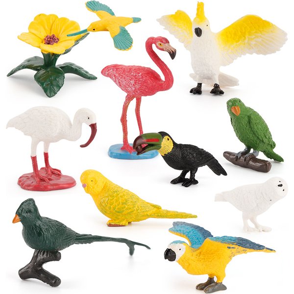 Mini figurines oiseaux pour enfants, modèle perroquet flamant rose, simulation solide, jouets ornements, cadeaux de Noël, 11 pièces/ensemble
