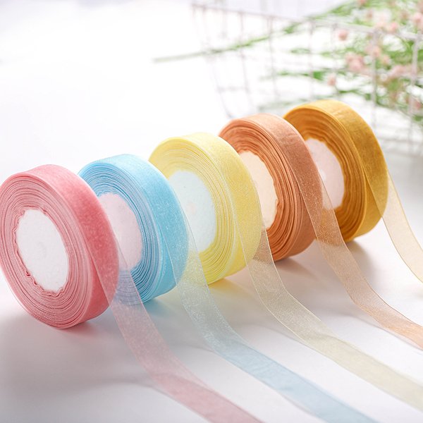 50 Yards 15 mm transparentes Chiffonband, Satinbänder für Geschenkverpackungen, Hochzeitsdekoration, Blumen-Kopfbedeckung, Kranz, DIY, Stoffhandwerk