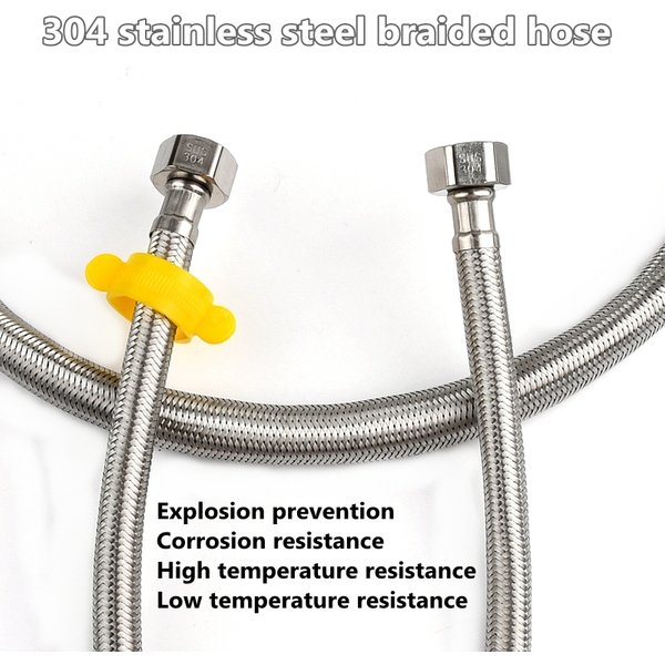 Tuyau tressé en acier inoxydable 1/2, 3/4 pouces, 304, tuyau d'eau froide et chaude, tuyau de raccordement de robinet de toilette, connexion d'eau de jardin