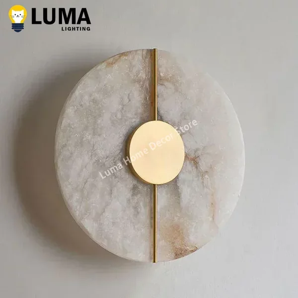 Nowoczesna Luksusowa Kreatywna Lampa Ścienna z Naturalnego Marmuru i Miedzi - Kinkiet z Marmuru Alabasterowego do Sypialni, Przy Łóżku, do Salonu, na Korytarz