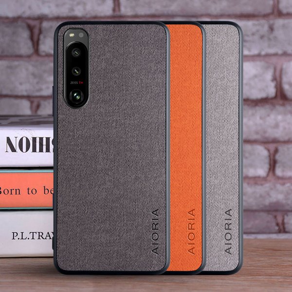 Étui en cuir textile pour Sony Xperia 1 III, 5 III, 10 III, Ace III, coque de protection souple en TPU avec dos rigide en PC