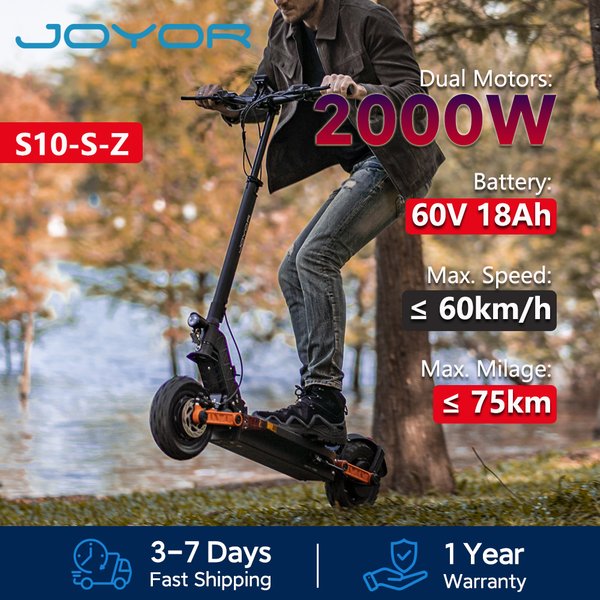 JOYOR S10-S-Z E Scooter mit 60V 18Ah Akku, Dual-1000W-Motor, Max 25 km/h und 75km Reichweite