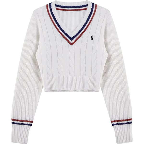 YuooMuoo Korean Fashion Sweaters Women Autumn V-neck Y2K Cartoon Embroidery Knitted Tops Winter Soft Basic Long Sleeve Pullovers