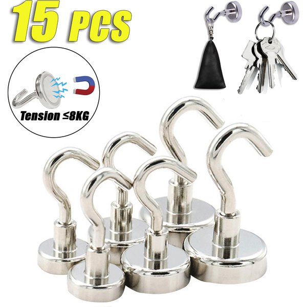15PCS Leistungsstarke Magnetische Haken Mehrzweck Lagerung Haken Home Küche Bar Lagerung Schlüssel Lagerung Bad Zubehör