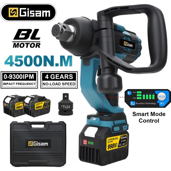 Clé à chocs électrique sans fil Gisam 4500N.M, 1 pouce, perceuse-visseuse électrique pour batterie Makita 18V