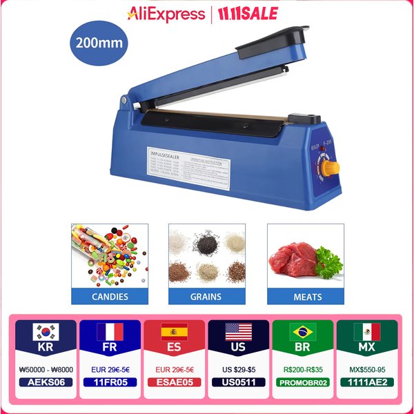 Impulse Sealer Manuelle Heißsiegelmaschine für 20,3 cm große Plastiktüten, Schrumpffolienbeutelversiegelungsgeräte Vakuumiergerät Verpackungsmaschine