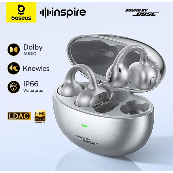 Baseus Inspire XC1 Sound by Bose Ear Clip Wireless Earbuds Bluetooth 6.1 Open Earphones earrings 4-Mics Clip on ear buds