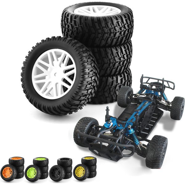 4pcs Plastic Wheel Rubber Tire Universal For 1/10 RC Car Short Course Truck HSP 15502 94107 94170 94155 94177