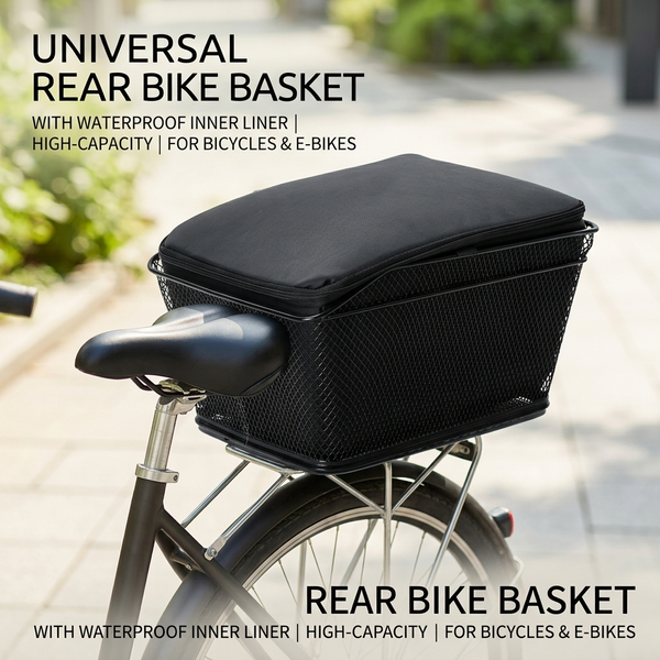 Universeller Fahrradkorb für Hinten mit Wasserdichtem Innenfutter Metallgitter Fahrradkorb Gepäckträger Lastkorb für E-Bike