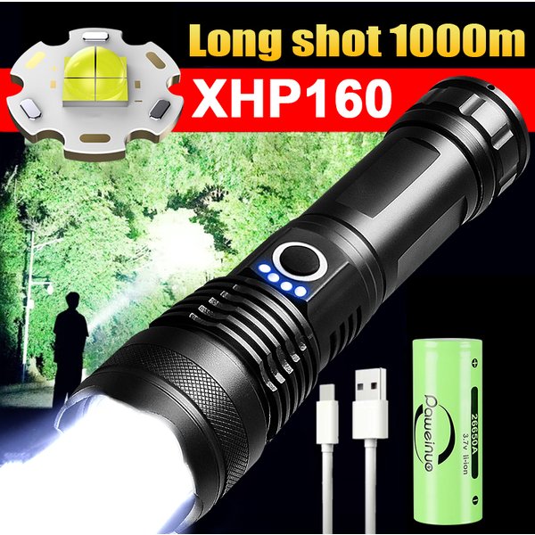 Lampe de poche LED haute puissance XHP160 torche rechargeable USB super lumineuse 26650 Zoom lampes de poche puissantes lanternes tactiques de camping