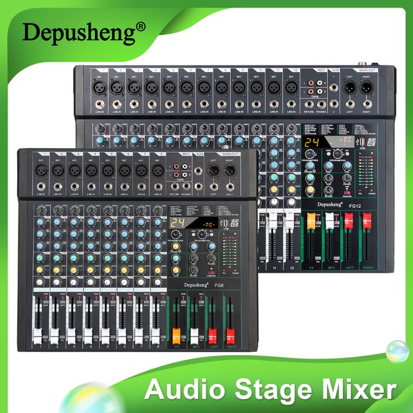 8/12-Kanal DJ-Konsole 24DSP Depusheng Audio-Mischpult Musik Karaoke Professionelles Audio-Mischpult Stereo für Aufnahme und Bühne