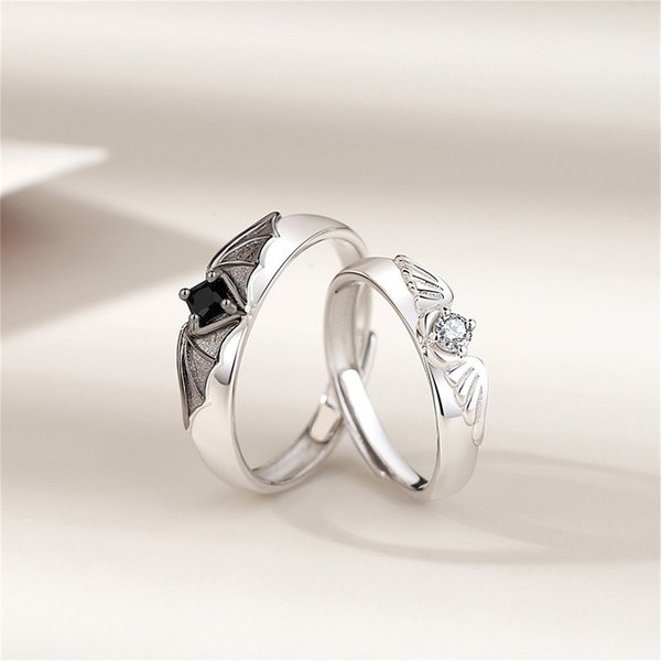 Retro Engel Dämon Flügel Paar Ringe für Frauen Männer Mode kreative Persönlichkeit fliegenden Flügel offenen Ring Set Liebhaber Punk Schmuck