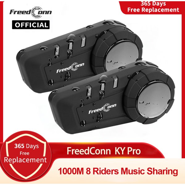Freedconn KY Pro Motorrad-Intercom Bluetooth-Helm-Headset für 6 Fahrer, 1000M Moto-Gruppen-Wasserdichtes Interphone