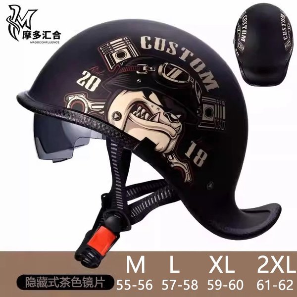 Retro kaski motocyklowe dla mężczyzn Vintage półkask motocyklowy z wbudowanymi soczewkami letnia czapka ochronna na rower elektryczny moda Harley