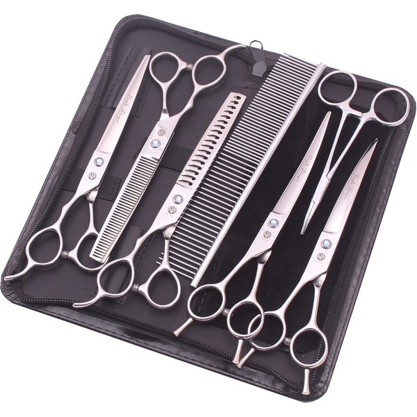 7'' Links Hand Hund Pflege Schere Effilierschere Professionelle Katze Haustier Schere Blutstillende Pinzette Haar Schneiden JP 440C Z3006