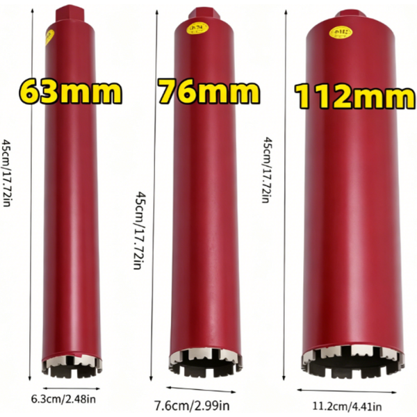 Foret diamanté M22 de 112 mm/76 mm/63 mm pour béton armé, outil de perçage à l'eau, antirouille