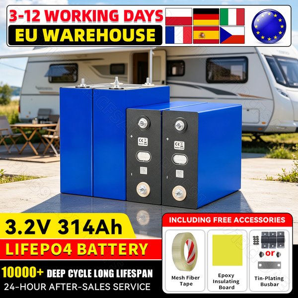 10000+ Zyklen 3,2V 314Ah Lifepo4 Batterie, wiederaufladbare Sicherheitszelle mit 3 Zubehörartikeln, Klasse A, DIY 12V 24V 48V für Wohnmobile, Elektrofahrzeuge, Heimenergie, Golfcarts