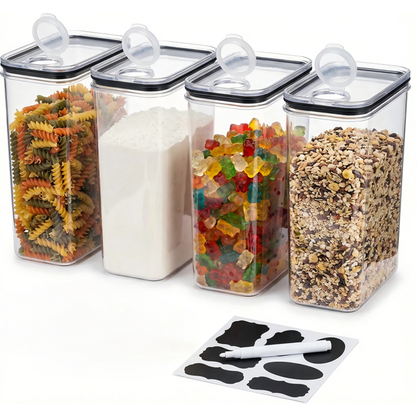Vorratsdosen 4er Set 4L mit Deckel Luftdicht – BPA-freie Aufbewahrungsboxen für Mehl, Zucker, Müsli, Reis – Küchen Organizer mit Ausguss und Etiketten