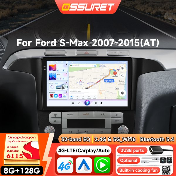 Android Autoradio für Ford S-Max S Max 2007-2015 Kabelloses Carplay Auto-Multimedia GPS 360-Grad-Kamera 8-Kern-Haupteinheit Audio