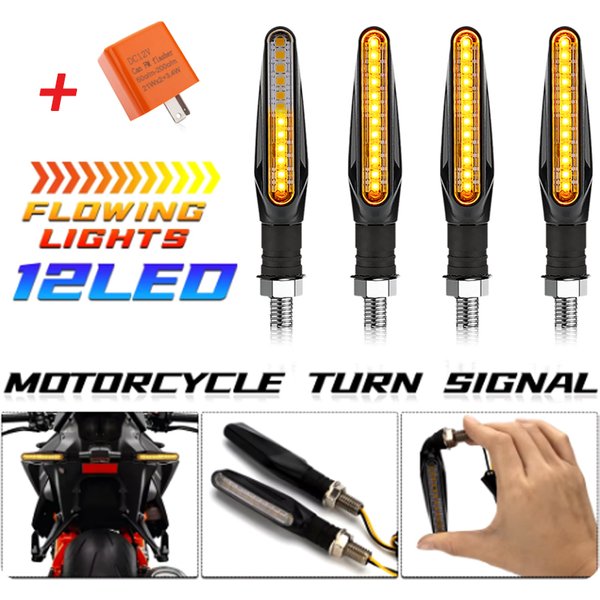 Motocyklowe kierunkowskazy LED Bursztynowy migacz Przepływająca woda Wbudowany przekaźnik 12LED Kierunkowskaz Motocyklowe migające światła