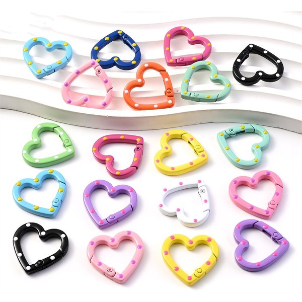 5pcs Multicolor Metal Heart Ring Spring Clasp Carabiner Keychain Clips Hook Dog Chain Diy Jewelry Buckle Connector Supplies