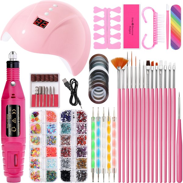 Manicure Set For Nail Accessories Kit Nail Drill Machine Set With UV LED Nail Dryer Lamp Manicure Sequins Multible Tools
