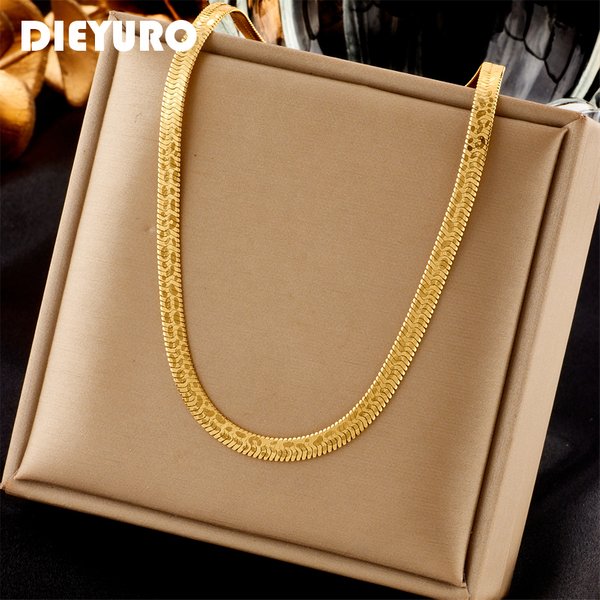 DIEYURO 316L acier inoxydable couleur or plat serpent chaîne collier pour femmes mode Simple filles tour de cou bijoux cadeaux d'anniversaire