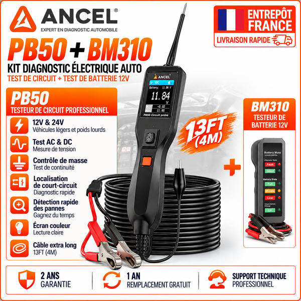 ANCEL PB50+BM310 Automotive Stromkreis-Prüfgerät + Batterietester 12 24V Elektrischer Kurzschluss-/Öffnungsfehlerfinder AC DC Dioden-Widerstands-Relais-Tester