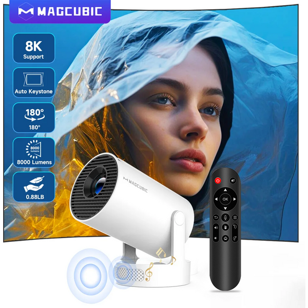 Magcubic HY300 Pro+ Sprachgesteuerter Projektor 8K Android 14 Beam 8000 Lumen Wifi6 BT5.4 Kino Outdoor Tragbar mit Airmouse