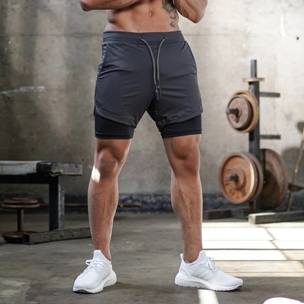 Men's Fitness Shorts Fashion Breathable 2 In 1 Double-deck Quick Dry Gyms Jogging Workout Slim Fit Sports Shorts Sportswear
