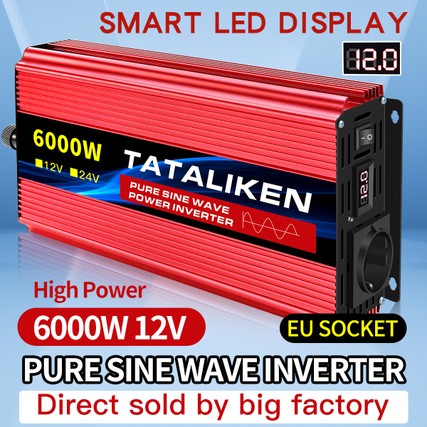 Convertisseur de tension DC vers AC, onduleur à onde sinusoïdale pure 12V vers 220V 50HZ 2500W 3500W 4500W 5000W 6000W, alimentation, prise EU