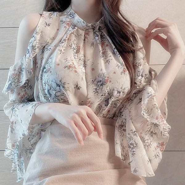 2025 sommer Off Schulter Floral Blusen Blusas Mode Frauen Lose Kurzarm Top Chiffon Hemd Para Mujer Koreanische Neue 9930