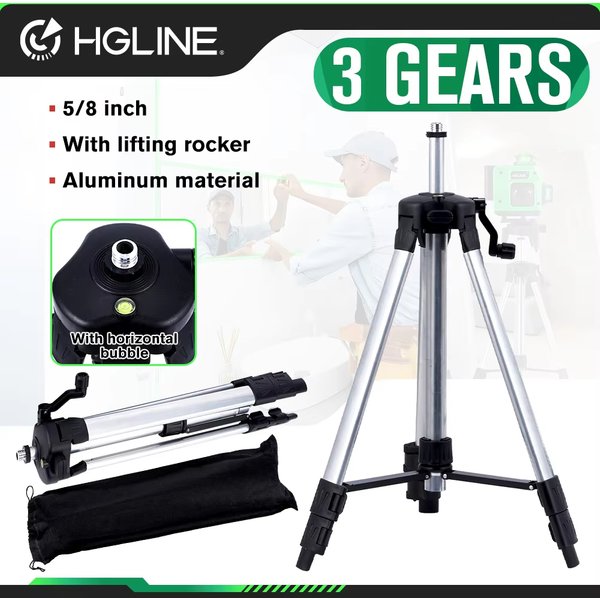 HGLINE-Trépied de niveau laser en aluminium extensible, adapté au niveau laser de 1.2 pouces, avec bascule de levage, 1.5m, 5/8 m