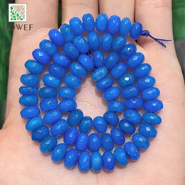Natürliche facettierte blaue Jaspis-Rondelle-Perlen für die Schmuckherstellung, lose Spacer-Perlen, DIY-Armband-Zubehör, 38,1 cm Strang, 8 mm