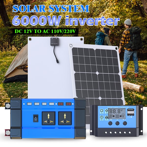 Kit solaire flexible de 6000W avec contrôleur MPPT et onduleur hybride, solution d'alimentation hors réseau pour cabines, véhicules et camping.