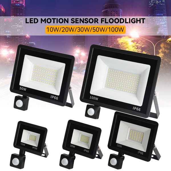 LED PIR capteur de mouvement projecteur extérieur applique murale lumière blanche 100W 50W 30W 20W 10W IP66 LED étanche projecteur pour jardin