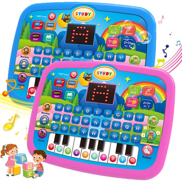 Bildungstablett-Spielzeug für Kinder, Alphabetisierung ab 3 Jahren, Mathematik, Musiklernen, Doppel als elektronische Tastatur, Geburtstags-Weihnachtsgeschenk