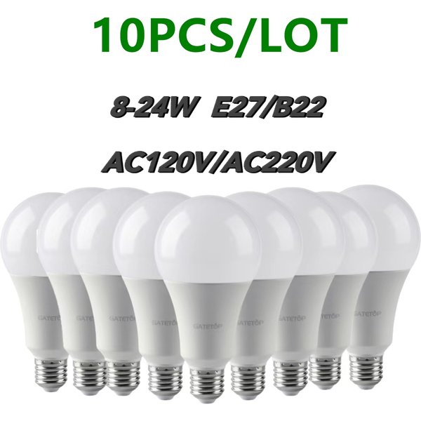 10PCS Led-lampe Lampen A60/A80 E27 B22 AC120V/AC220V Licht Real Power 8W-24W 3000K/4000K/6000K Lampen Für Home und Büro Beleuchtung