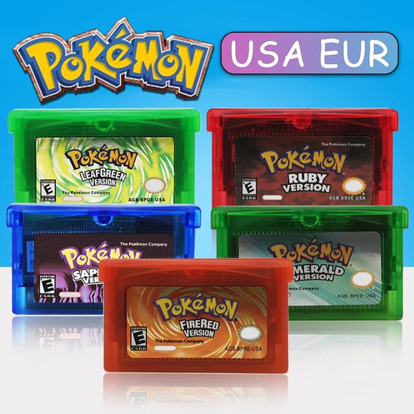 Gra GBA Pokémon, seria 32-bitowa, kasetka z grą, karta do konsoli, Pokémon Emerald, Ruby, FireRed, LeafGreen, Sapphire, wielojęzyczna.