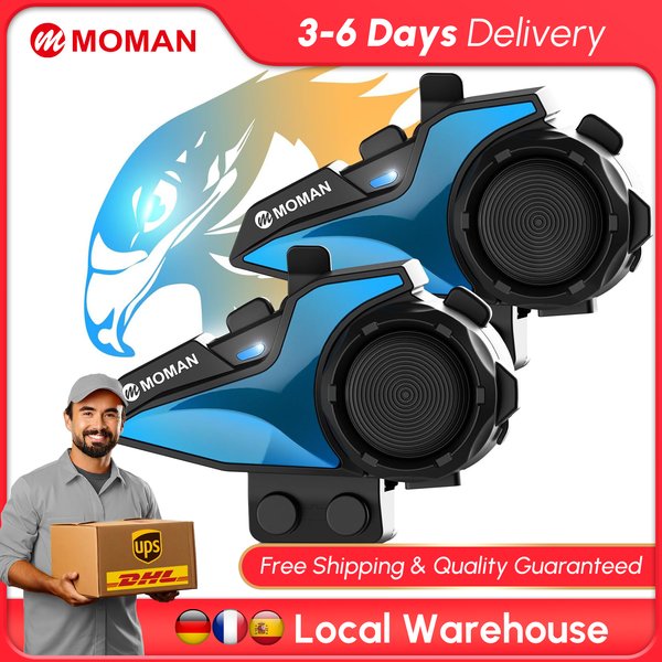 【EU-LAGER】Moman Motorradhelm-Intercom Dual-Chip Audio-Multitasking-Kommunikationssystem Freisprechfunktion Kabelloses Intercom-Headset