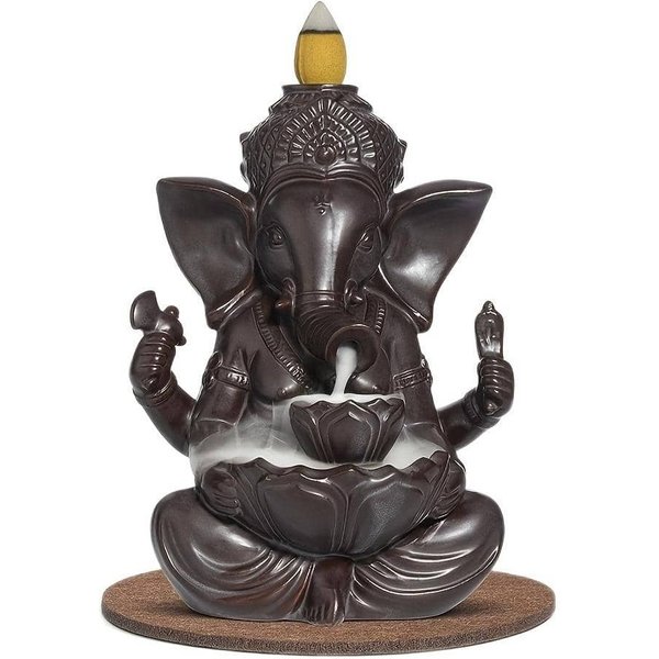 1pc Ganesha Waterfall Incense Burner, Ceramic Backflow Censer Incense Holder, Yoga Aromatherapy Elephant Ornament Home Decor