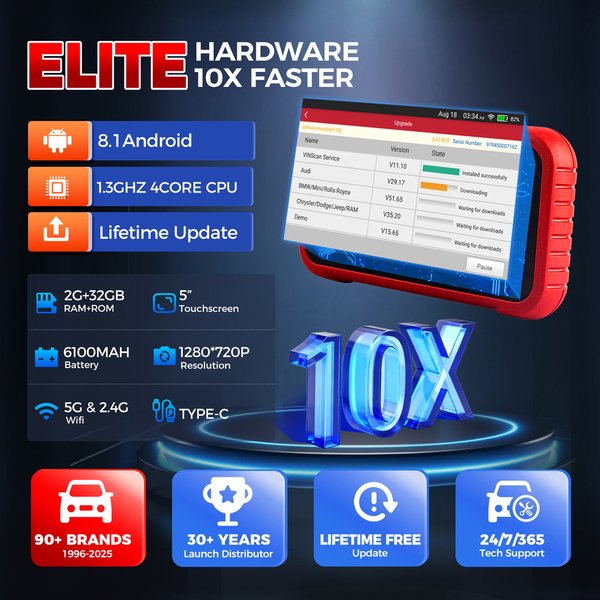 LAUNCH CRP123E V3.0 OBD2 Scanner 4 Systeme 7 Reset-Funktionen Öl/Drosselklappe/SAS/BMS/EPB/DPF/ABS Entlüftung CAN FD DOIP, FCA SGW Codeleser