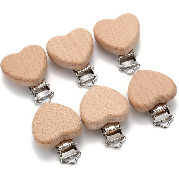 Attache-sucette en bois pour bébé, 5 pièces, accessoires d'allaitement, Clips de sucette en hêtre, chaînes factices à croquer, anneau de dentition pour bébé