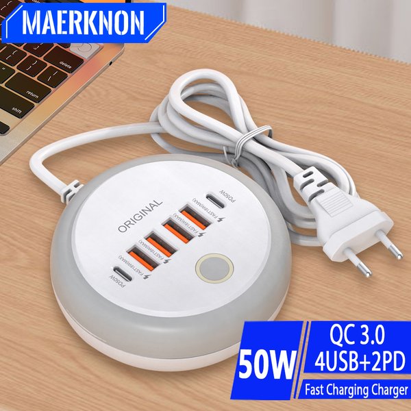Chargeur mural multi-ports PD Type C, charge rapide 50W, Hub USB pour Samsung iPhone Xiaomi, prise EU/US/UK, chargeur de téléphone