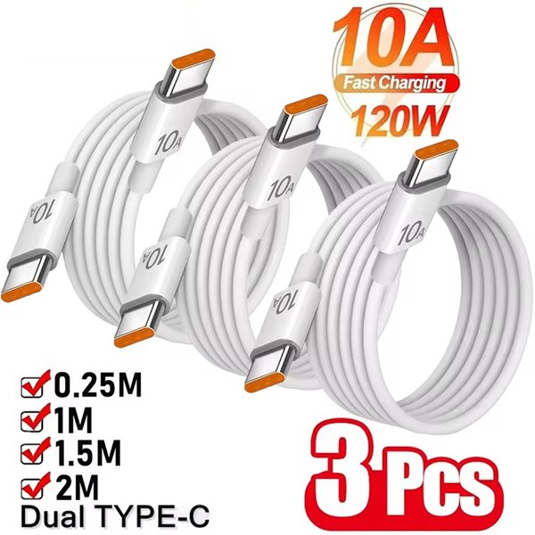 1/3 Stück 10A Kabel 120W Superschnelles Ladekabel Typ C zu Typ C Kabel Hochgeschwindigkeits-Datenübertragung für iPhone Samsung Xiaomi Ladekabel