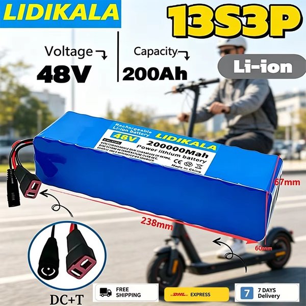 48V 13S3P 200Ah Lithium-Akku mit großer Kapazität, geeignet für Elektroroller, Elektrofahrräder, Hochleistungsmotoren mit BMS