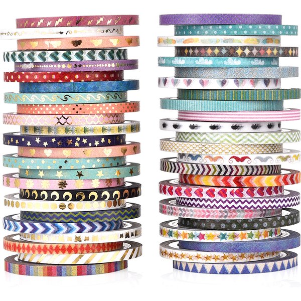 Ensemble de 48 rouleaux de ruban Washi Agutape, rubans Washi de masquage décoratifs maigres en feuille d'or, ruban de masquage DIY de 3MM de large