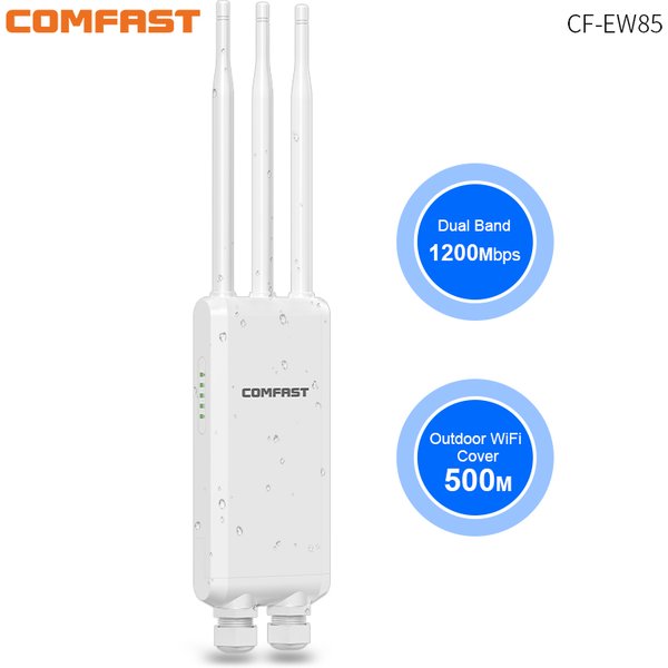 Comfast AC1300 Outdoor Wireless Access Point WLAN AP Repeater Router 2.4G/5G Langstrecken-Signalverstärker Antenne 48V POE 500M Reichweite Wasserdicht IP66 Gigabit Router